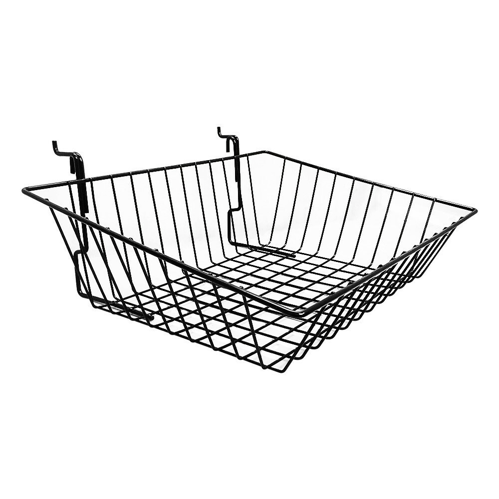 Pack 6 - Shallow Wire Baskets for Gridwall/Slatwall/Pegboard - BLACK,CHROME
