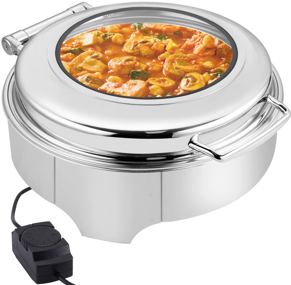 Electric Round Chafing Dish Buffet Set 6 Quart Temp. Adjustable Chaffing Serv...