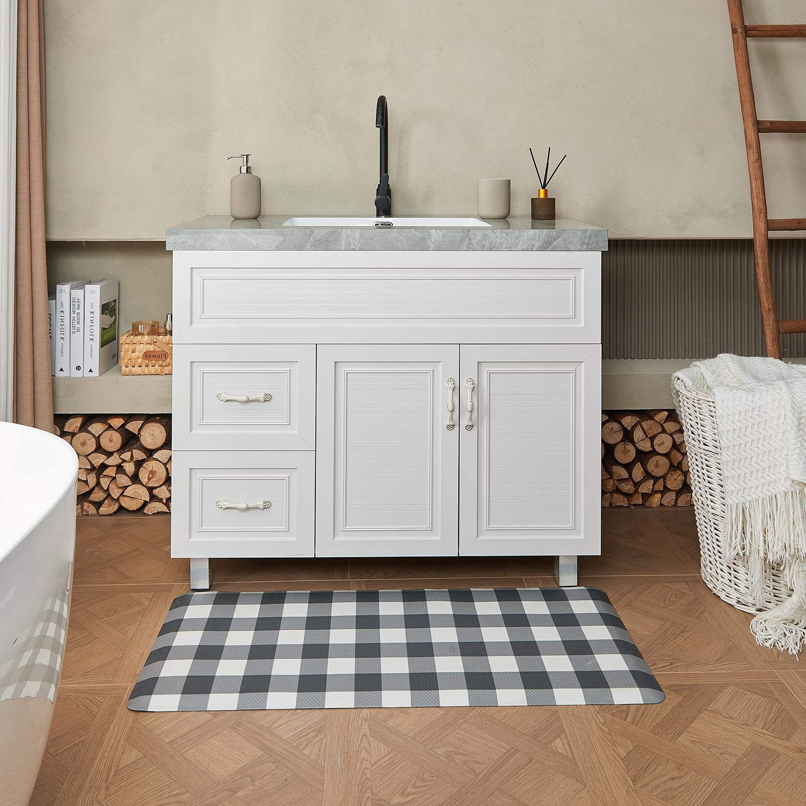 OnesCosy Anti Fatigue Kitchen Rugs 39"L x 17.3"W x 0.5"Th, Plaid Black