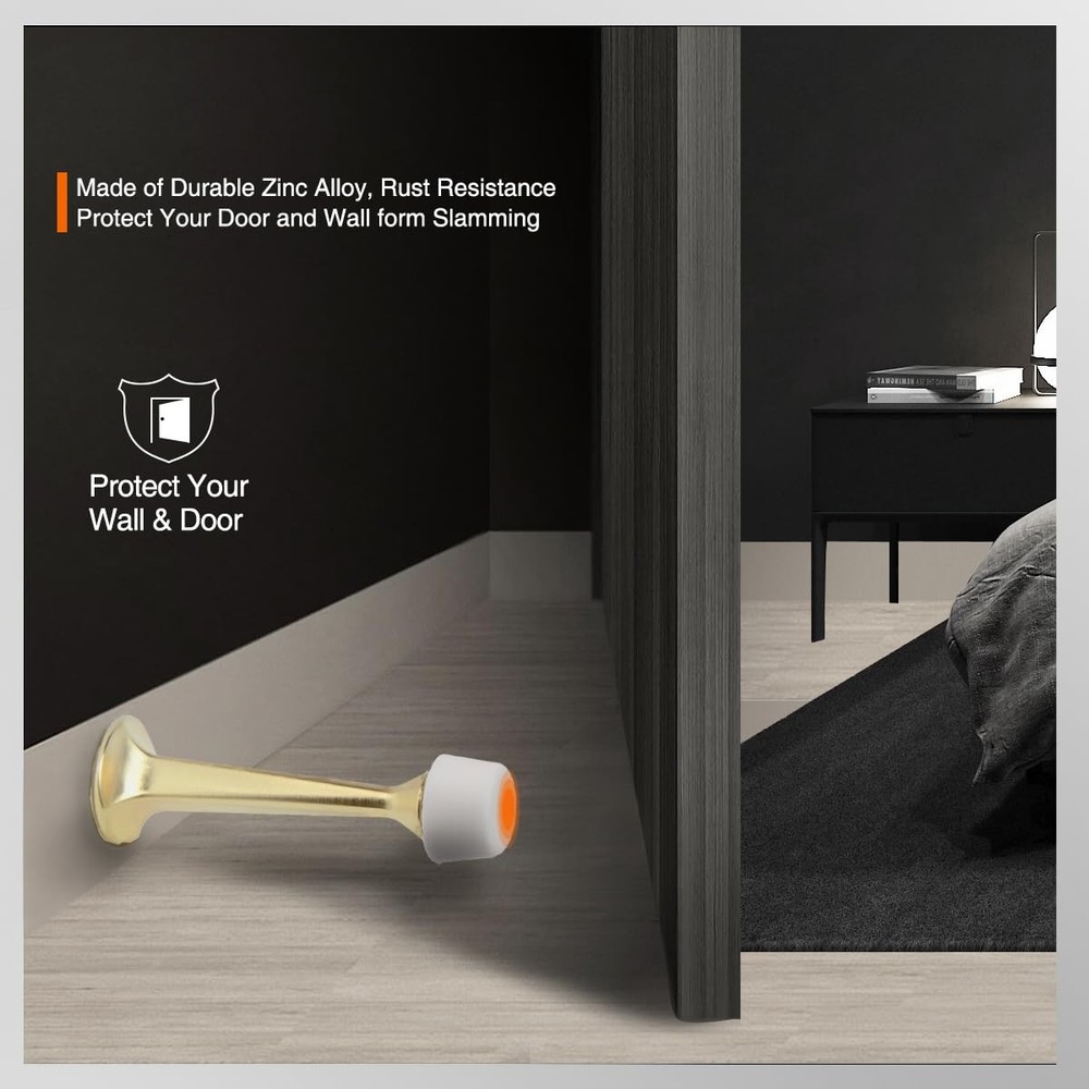 10 Pack Gold Solid Rigid Door Stops - Heavy Duty Door Stoppers Wall Protector...