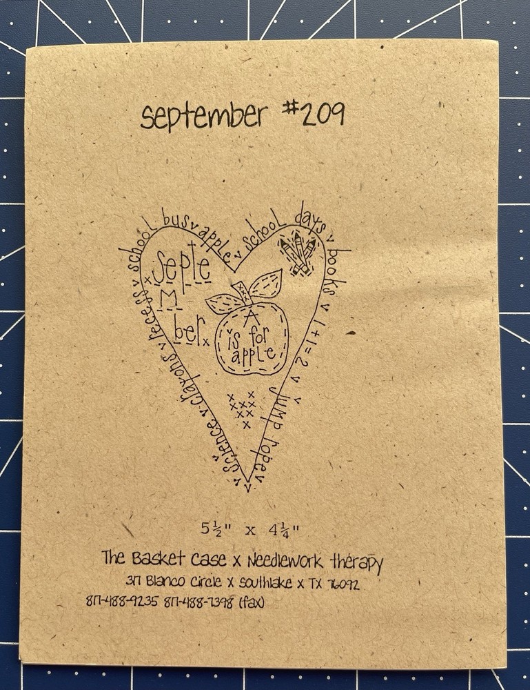 The Basket Case X Needlework Therapy Mini Stitchery Pattern #209 September