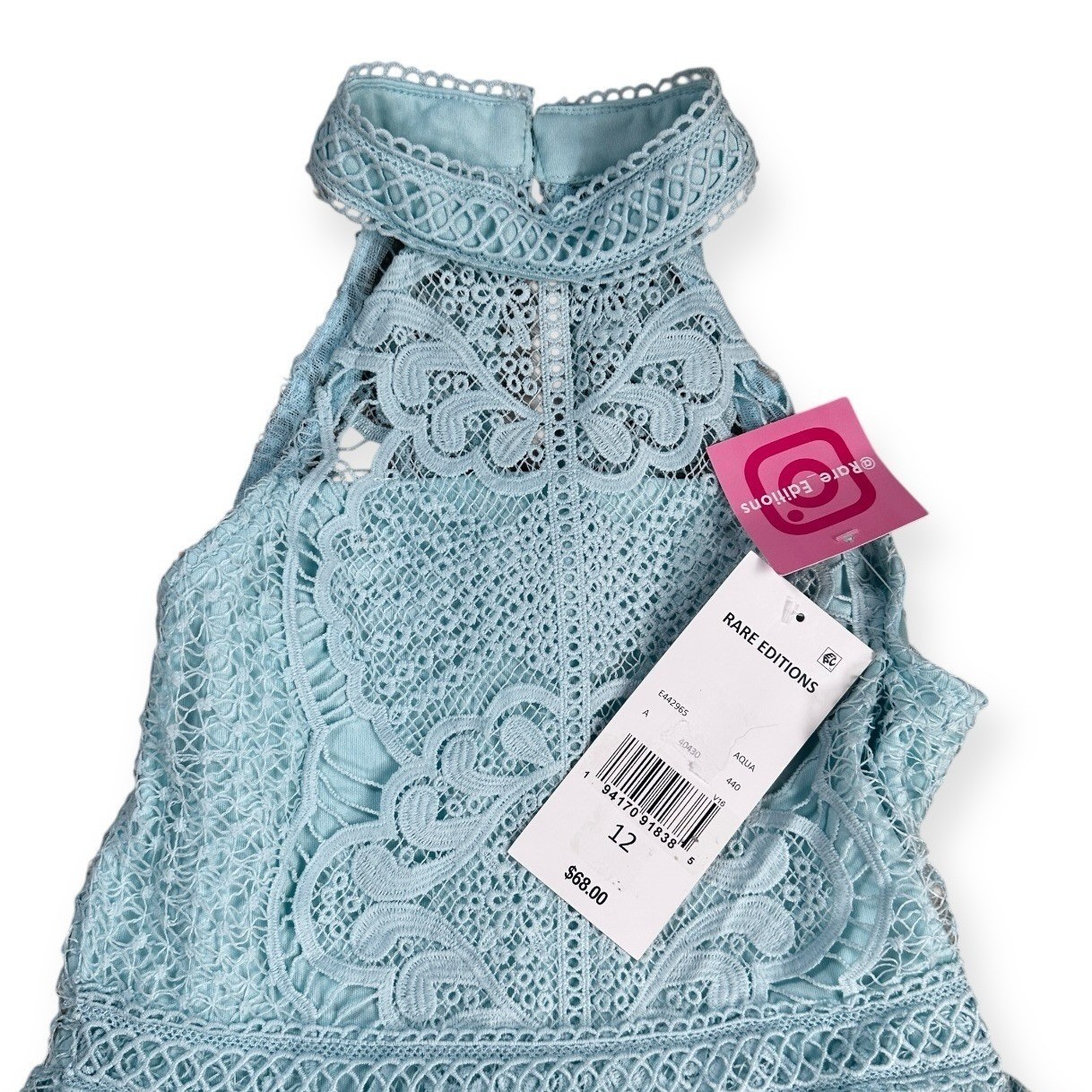 Rare Editions Aqua Blue Lace Tiered Halter Dress Girls Size 12 E442965 NWT