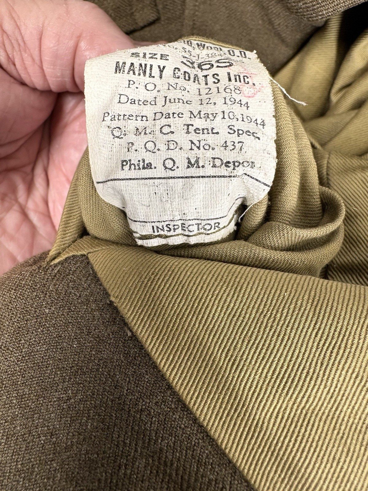 Named WWII 1944 Dated US Army Wool Ike Jacket 36S Original Manly Coats