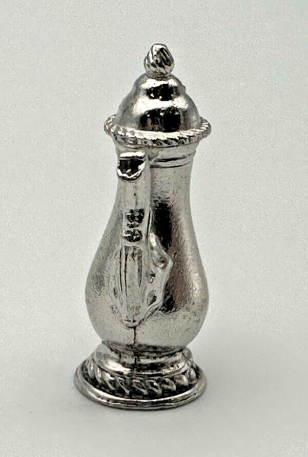 CW MINIATURE STERLING SILVER LIDDED COFFEE / TEA POT - SCROLL HANDLE - TOP OPENS