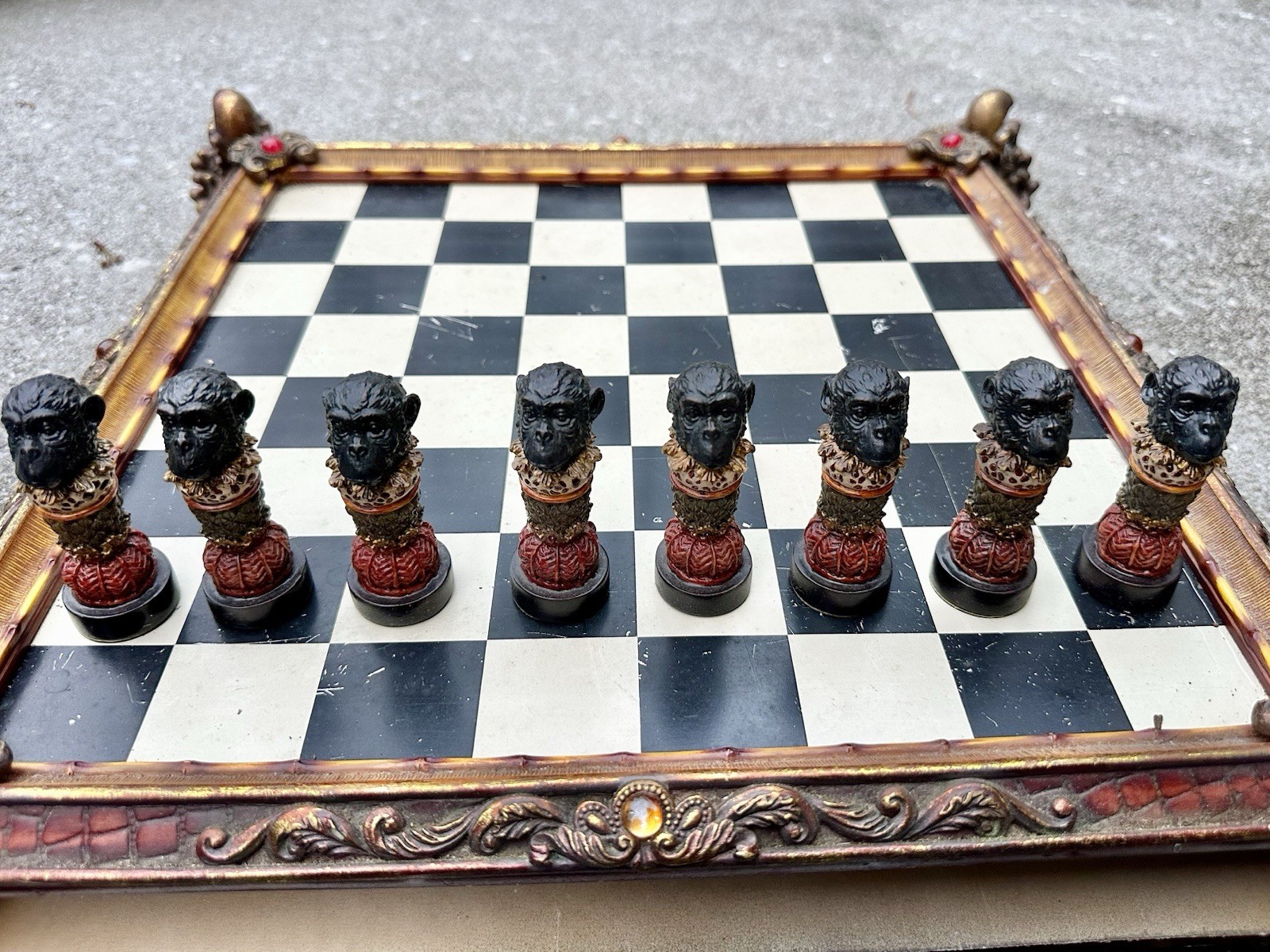 Oriental Accent Safari Wildlife Chess Set Hand Painted Resin Piece Storage Board