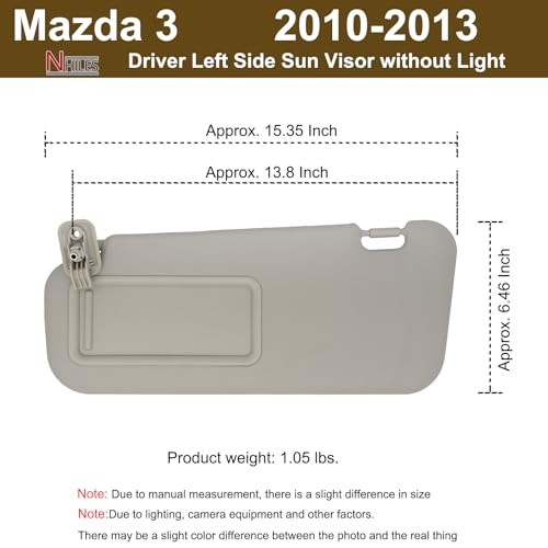 Left Driver Side Sun Visor Compatible with Mazda 3 left driver without lights