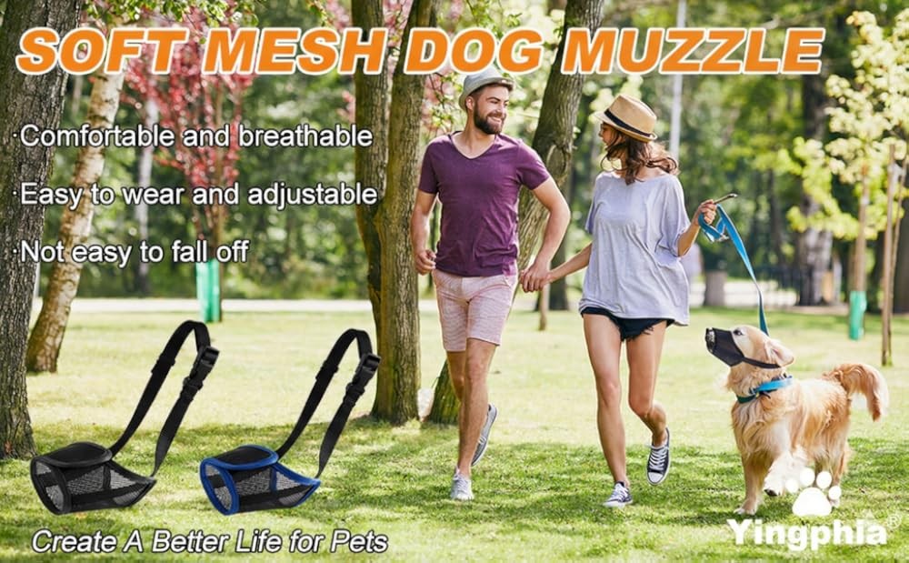 Dog Muzzle, Soft Nylon Air Mesh Breathable Drinkable Anti-Bite Adjustable