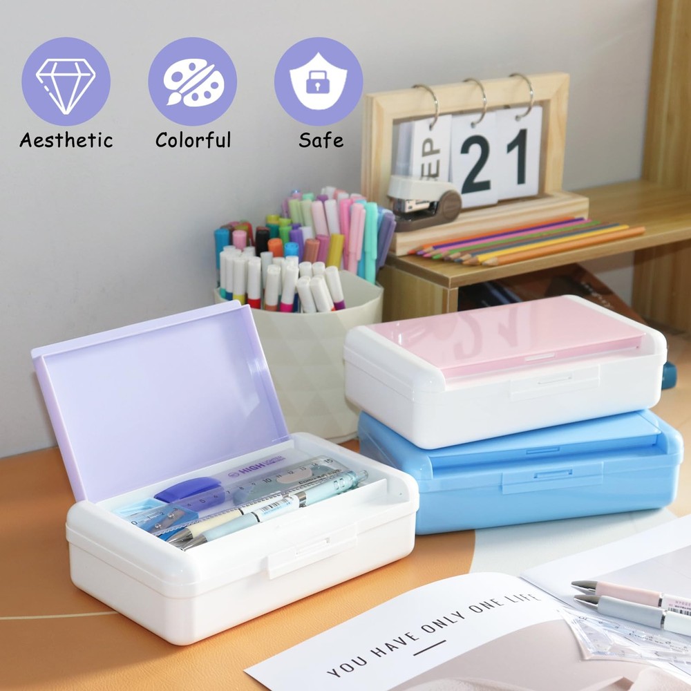 Nuozme Double Layer Pencil Box, Hard Pencil case 2 Compartments, Plastic Larg...