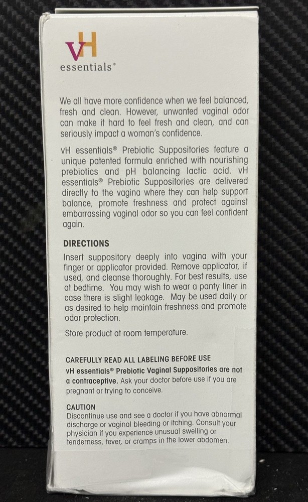 vH essentials Prebiotic PH Balanced Vaginal Suppositories,15 Count