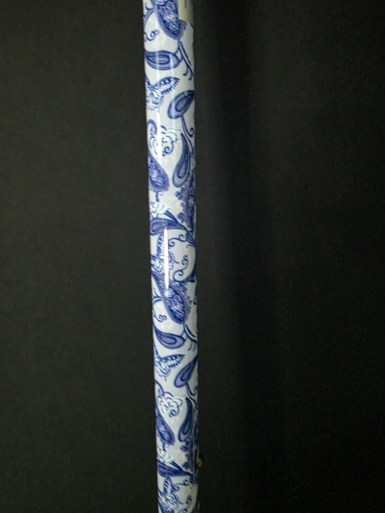 NOVA Adjustable Offset Cane Blue Porcelain Floral Pattern 300lb Capacity w Strap