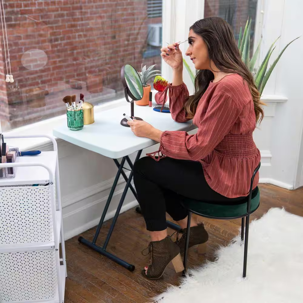 30 In. White Plastic Adjustable Height Folding Utility Table
