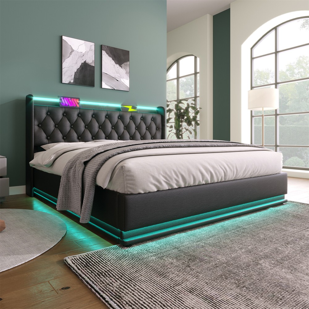 Twin/Full/Queen/King Size Upholstered Platform Bed w/ Hydraulic Storage System