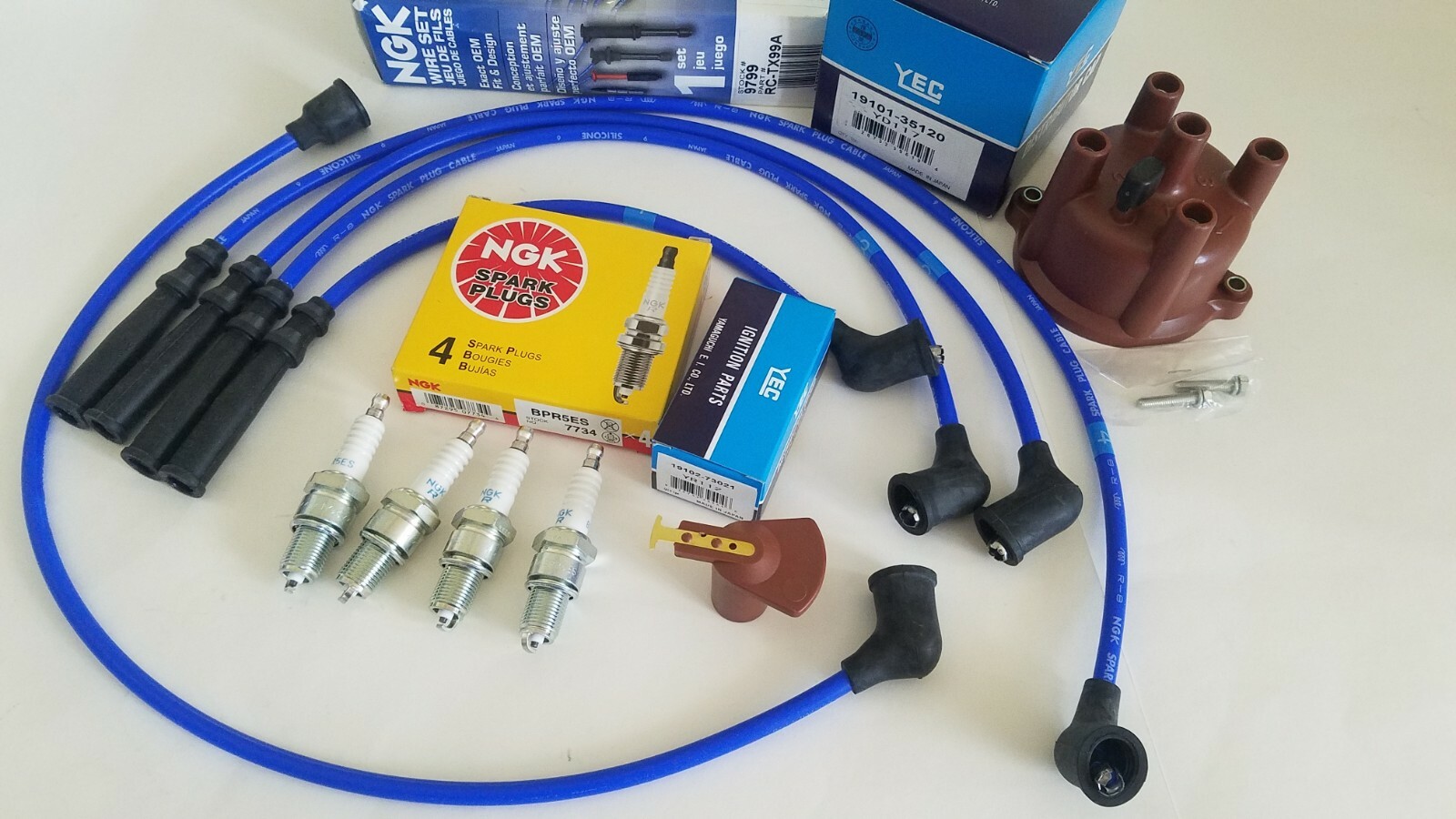 Toyota 22R RE Pickup & 4-Runner 84-92 NGK Spark Plugs & Wires - YEC Cap & Rotor