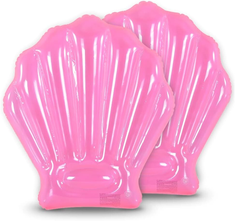 Seashell Pool Float 2 Pack, Summer Fun Inflatable Seashell Float for Kids, Pink
