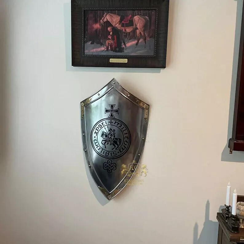 Medieval Reproduction Templar Armor Shield Made Solid Steel & Brass Shield