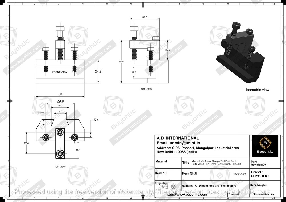 Mini Lathe's Quick Change Tool Post Set II Suits Mini & 90-115mm Centre Height