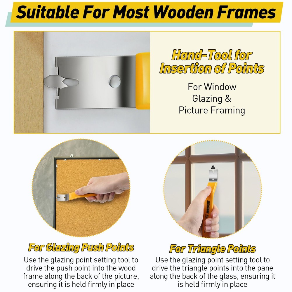 Glazier Point Driver, Glazier Setting Tool 100 Push Points, Glazing Push Point