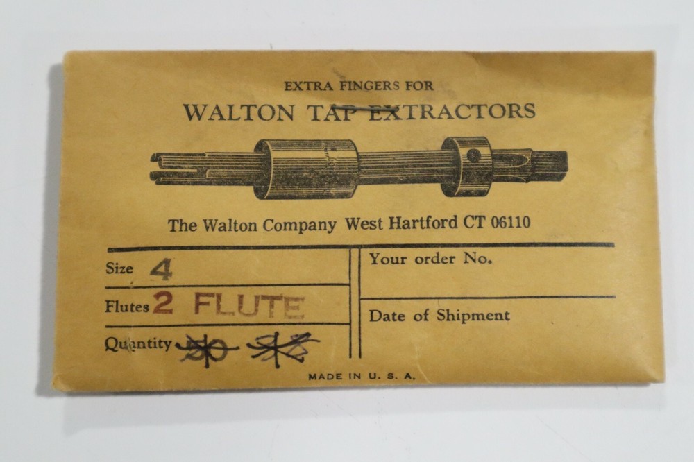 6 PIECES, #4, 2 FLUTE, WALTON TAP EXTRACTOR EXTRA FINGERS D455