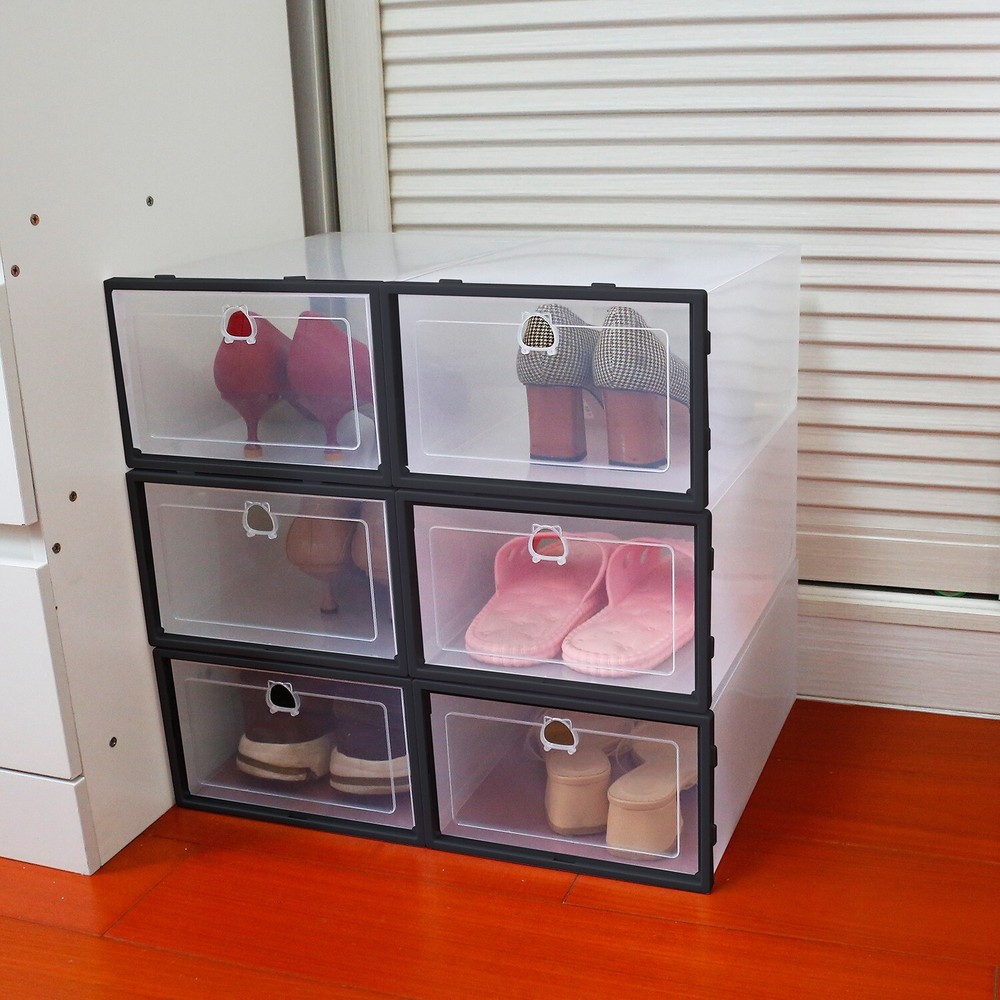 6-18 Pcs Foldable Stackable Shoe Box Storage Plastic Transparent Clear Organizer