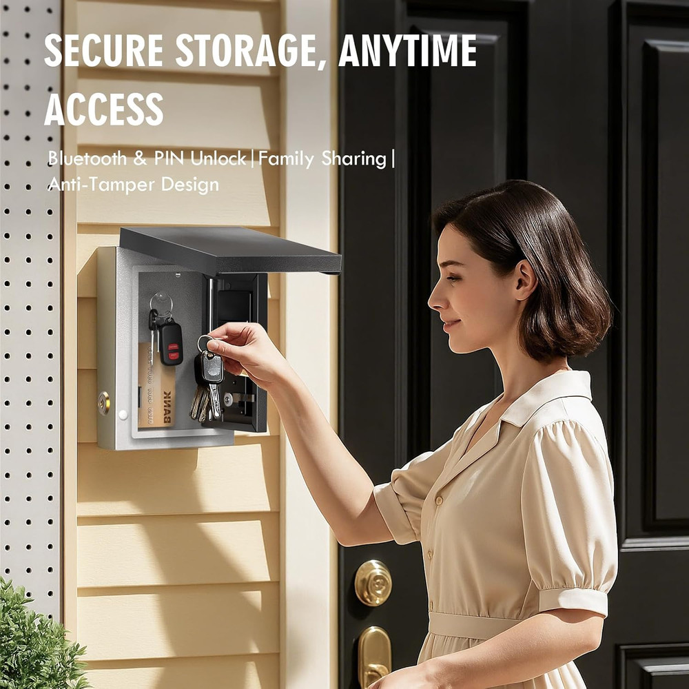 Smart Key Lock Box - Bluetooth/Wi-Fi, Wall Mount, Secure Spare Key Storage