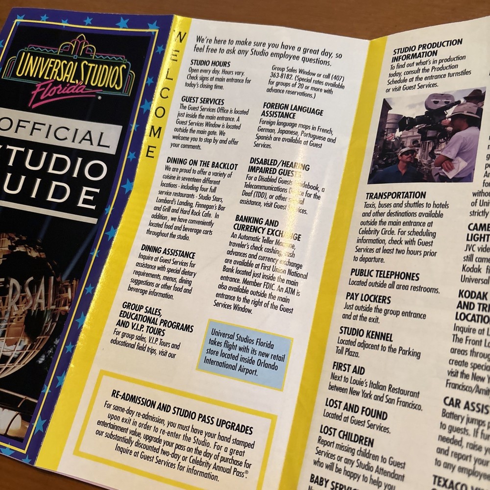 RETRO 1982 Universal Studios Florida OFFICIAL STUDIO GUIDE BROCHURE EX FS