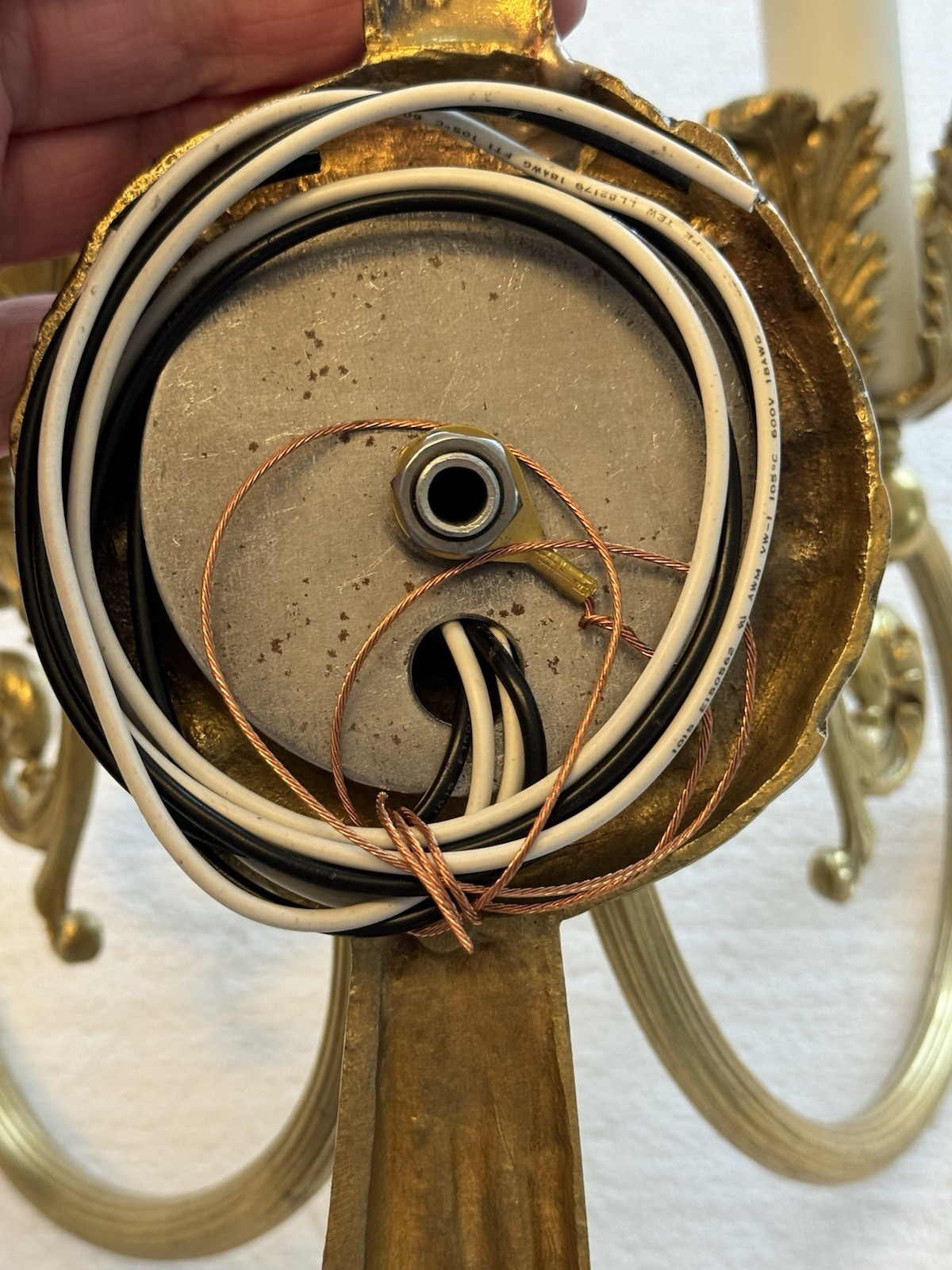 PAIR Antique French Gilt Brass Rope Bow Tassels Wall Sconce 2 Light Candelabras