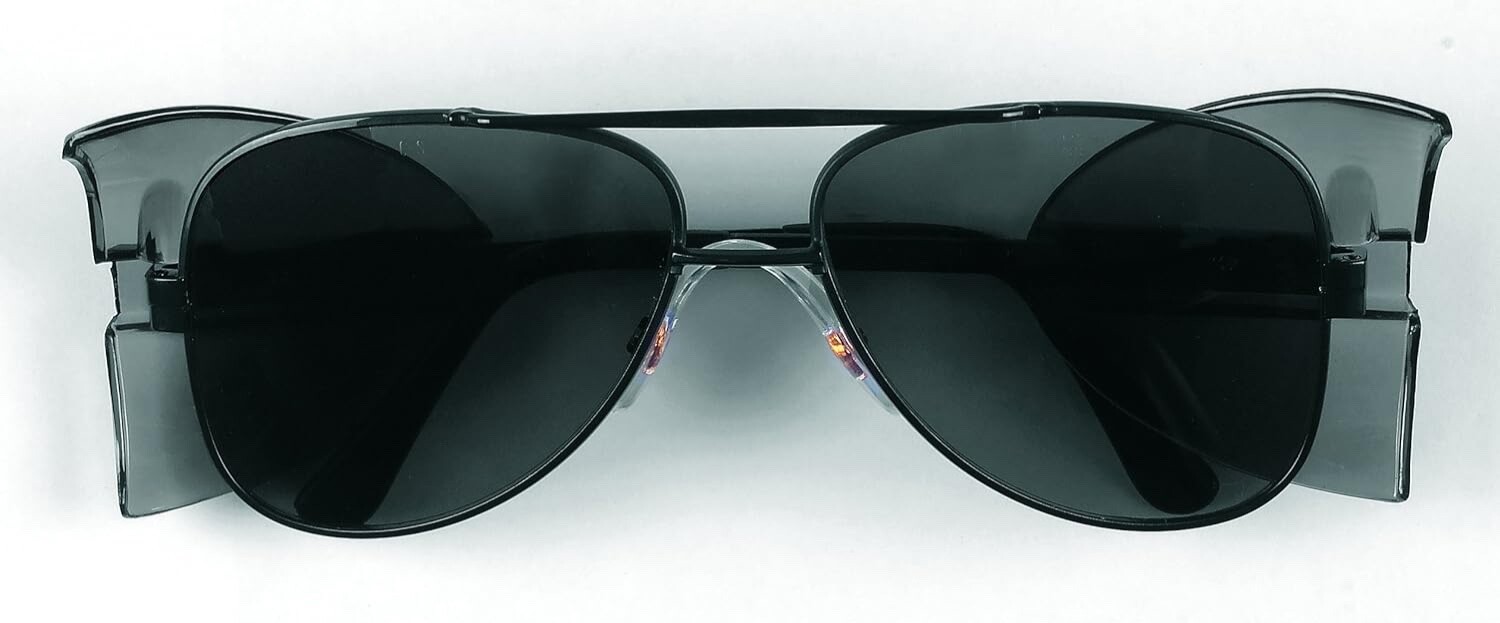 MCR Black Metal Frame Aviators Gray Lens Z87 Safety Glasses W/Side Shields