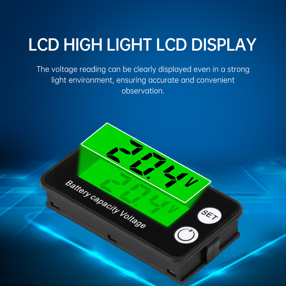 6136B High Precision LCD Battery Voltmeter Indicator Low Voltage Alarm Setting