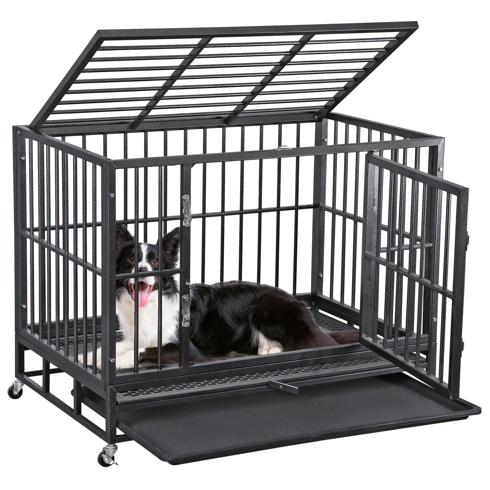 Indestructible Escape Proof Dog Cage Kennel High Anxiety Double Door Dog Crate
