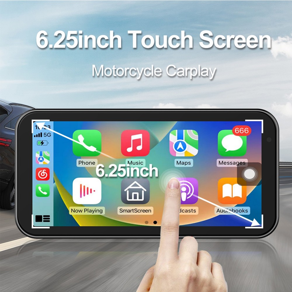 6.25" Motorcycle GPS Navigation Touch Screen Wireless CarPlay Android Auto Cam