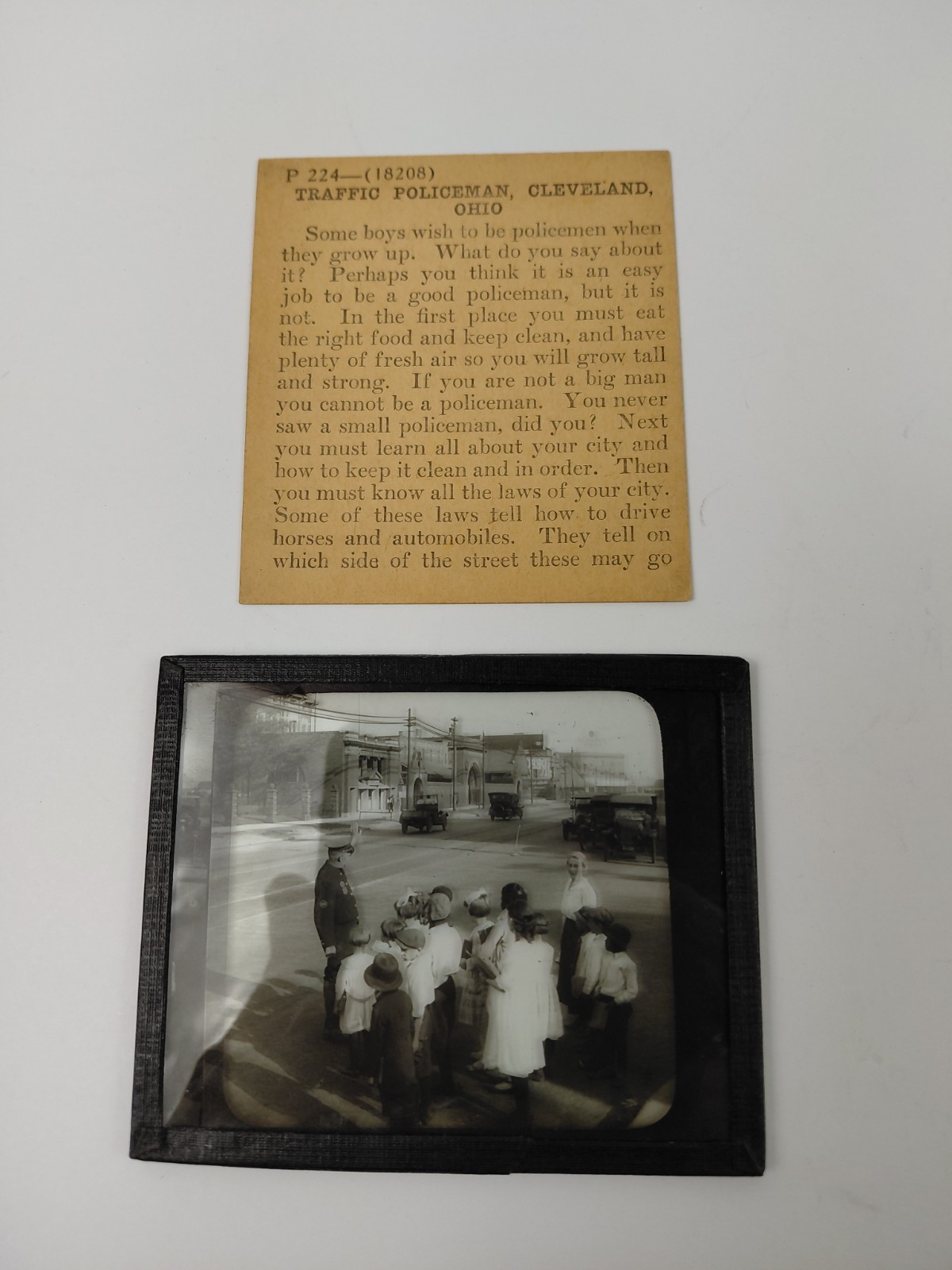 Magic Lantern Glass Slide Photo Keystone P224 Traffic Policeman Helping Children
