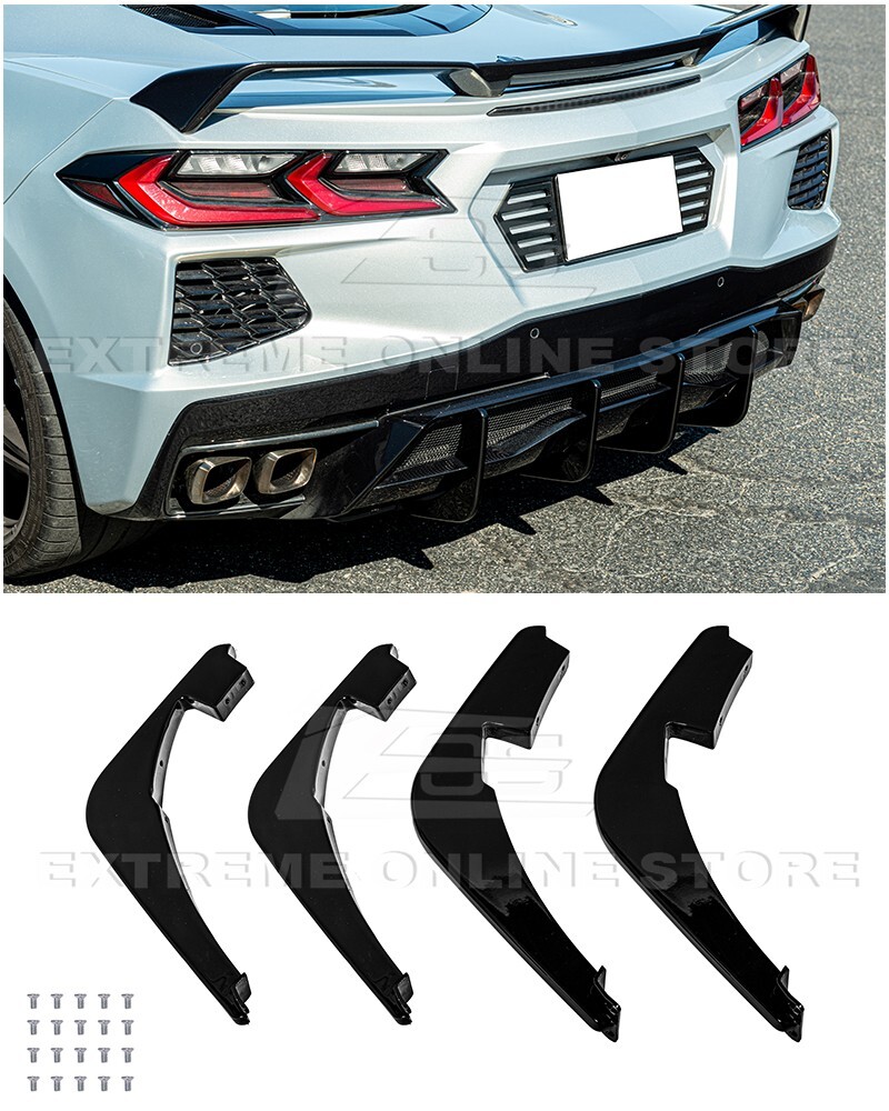 For 20-Up Corvette C8 Performance Style CARBON FLASH Rear Lower Diffuser Fin
