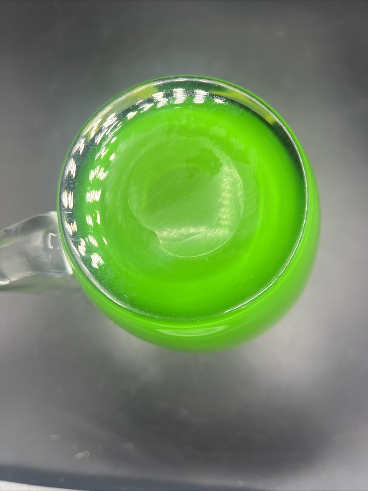 Art Glass Pitcher Hand Blown Lime Green with Applied Handle