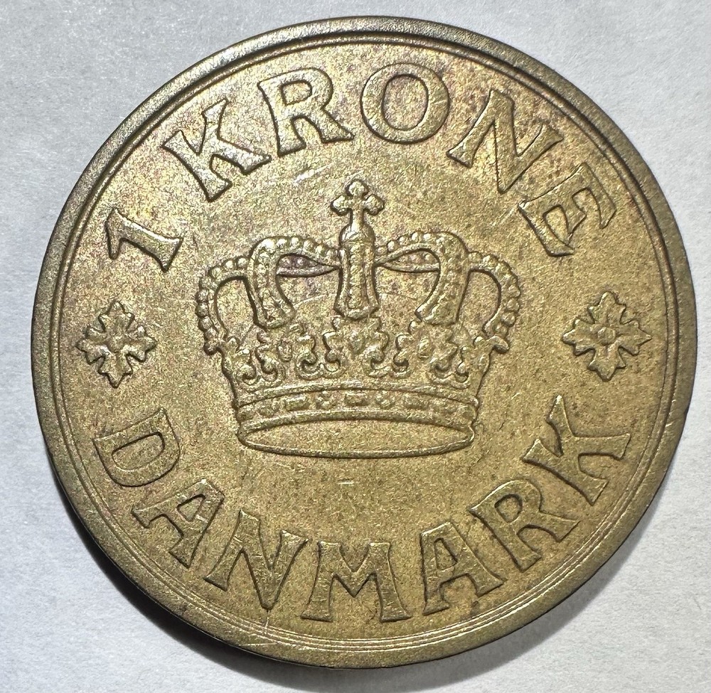 1929 Denmark 1 Krone, AU Key Date! Scarce This Nice!