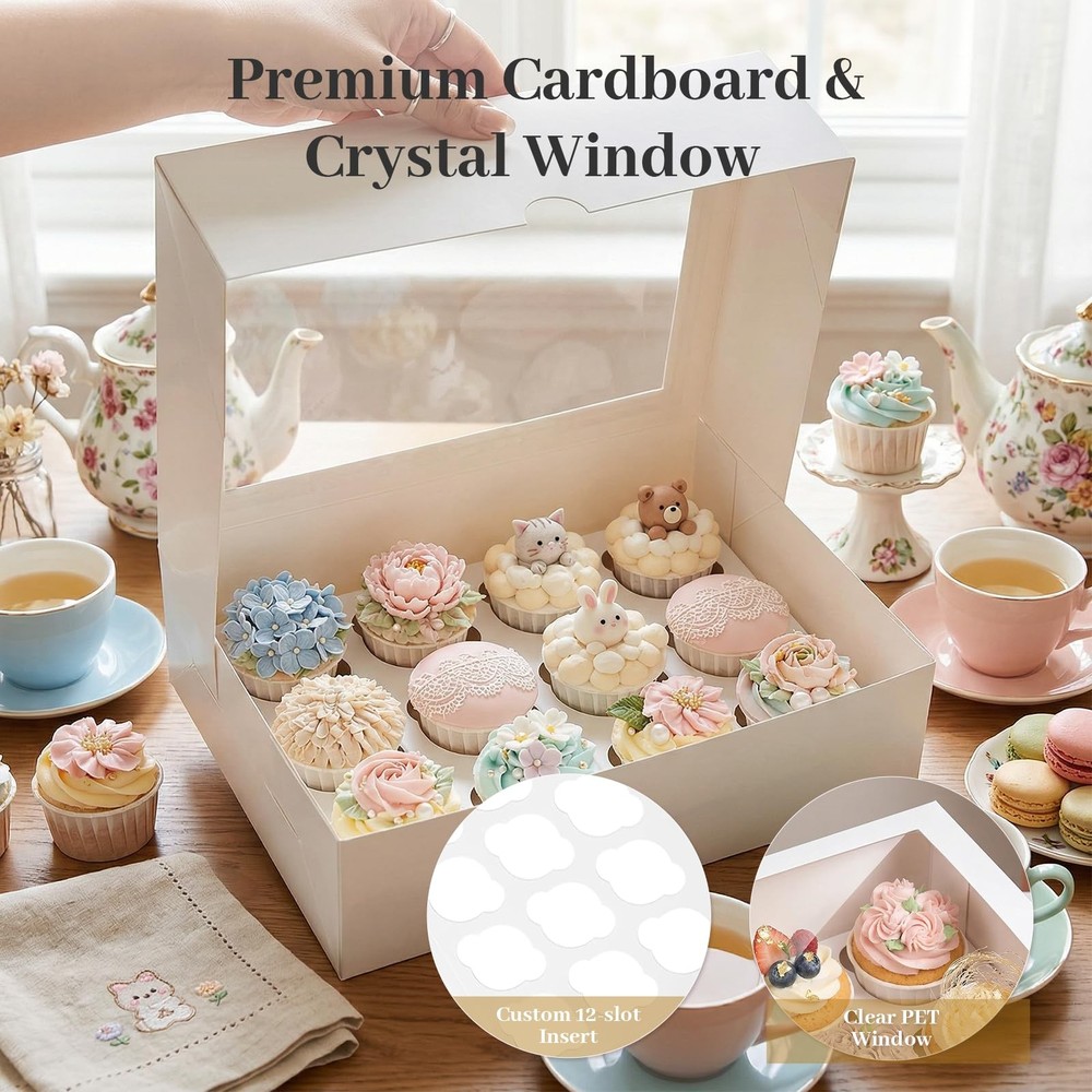 12 Count Cupcake Boxes, 6PCS Cupcake Container with Window Boxes Holding 72 P...