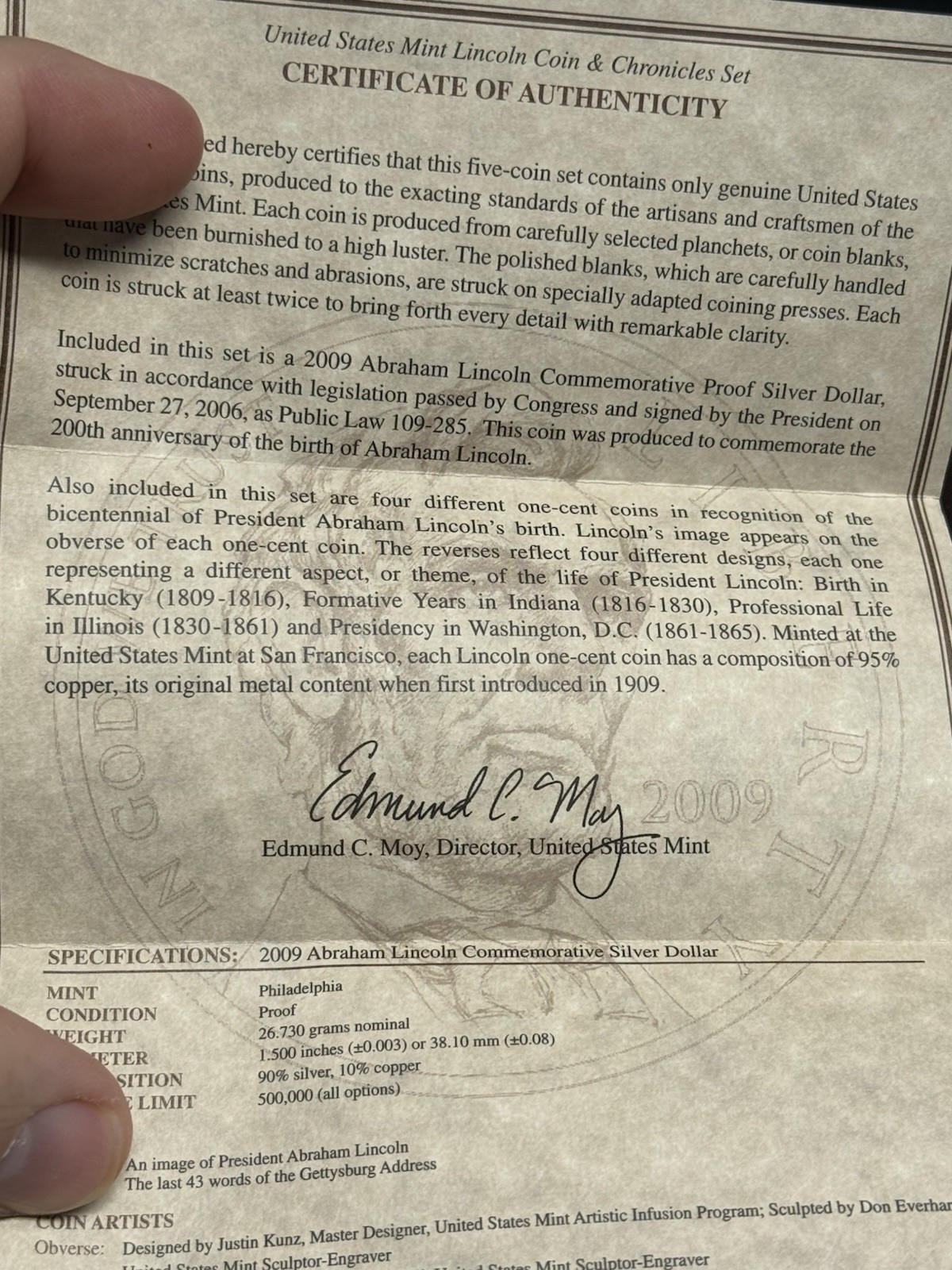 2009-P Lincoln Coin & Chronicles Set w/ Commemorative Silver Proof Dollar Cents