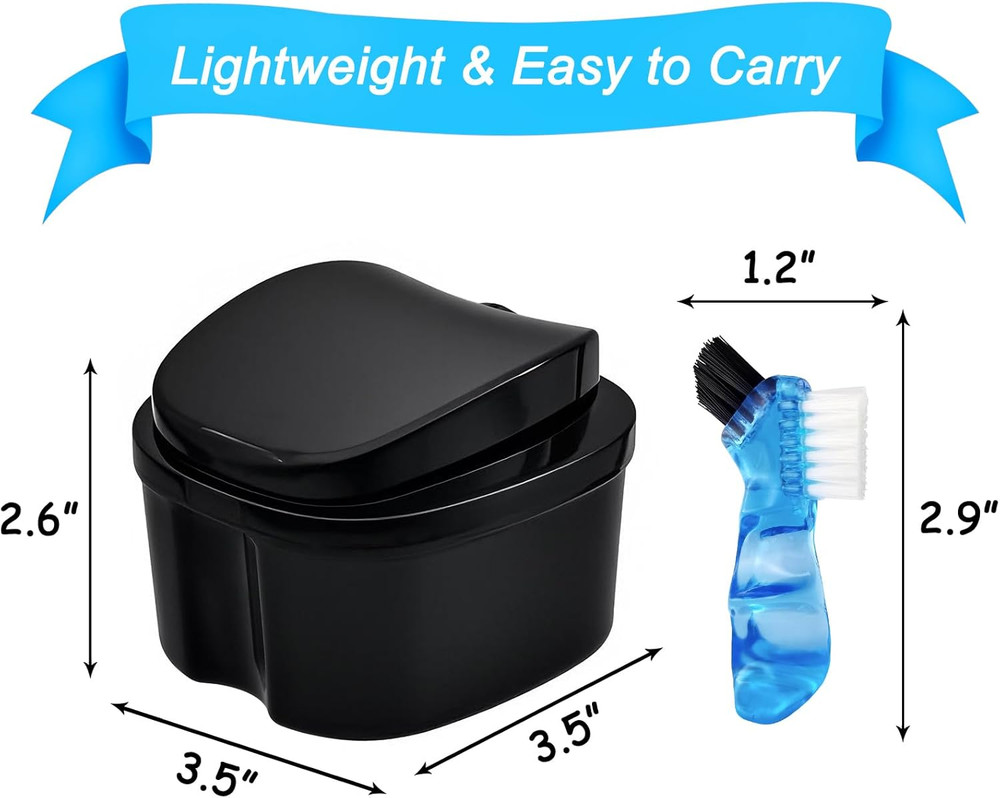Black Denture Soaking Container Partial Denture Case, Orthodontic Retainer Clean