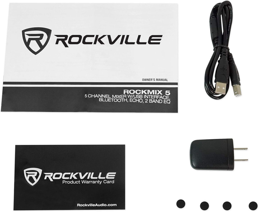 Rockmix 5 Channel Pro Mixer W/Usb Interface, Bluetooth, Echo, 2-Band EQ, Compact