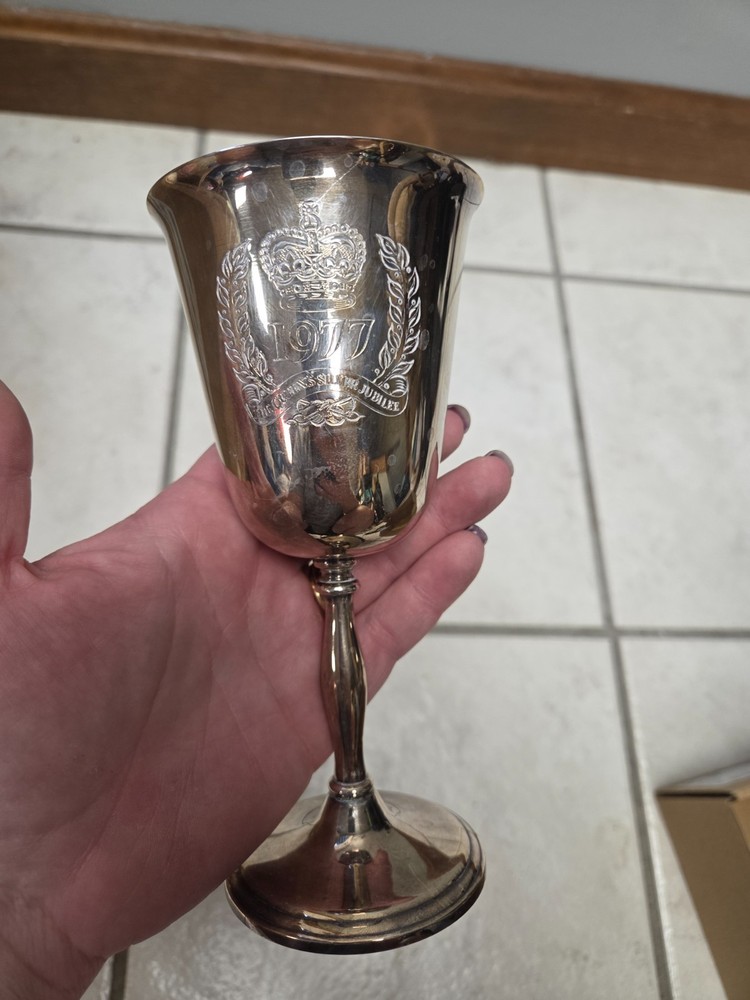 Vintage 1977 Cavalier Silver Plated Brass England Queen's Silver Jubilee Goblet