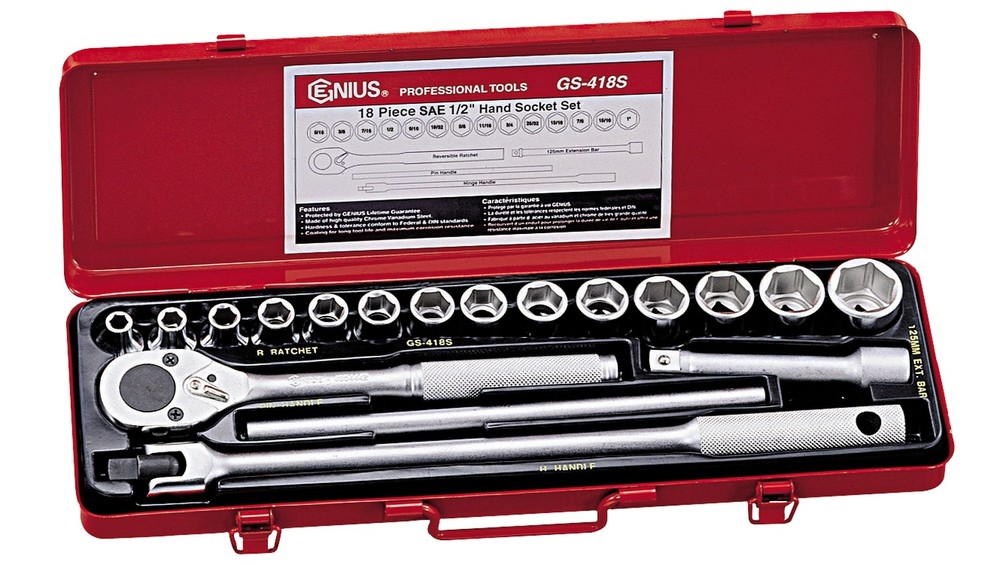 Genius Tools 18 Piece 1/2" Dr. SAE Hand Socket Set - GS-418S