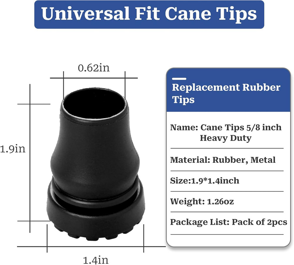 Cane Tips 5/8 Inch Heavy Duty, 2 Pack Walking Cane Tips Rubber Cane Tip Replacem