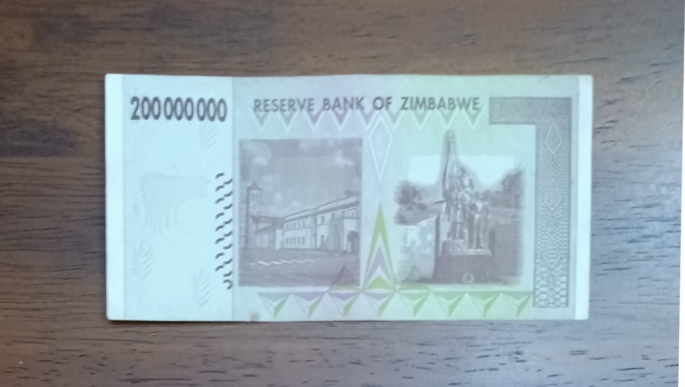 Zimbabwe 2008 $200 million note, from the hyperinflation era