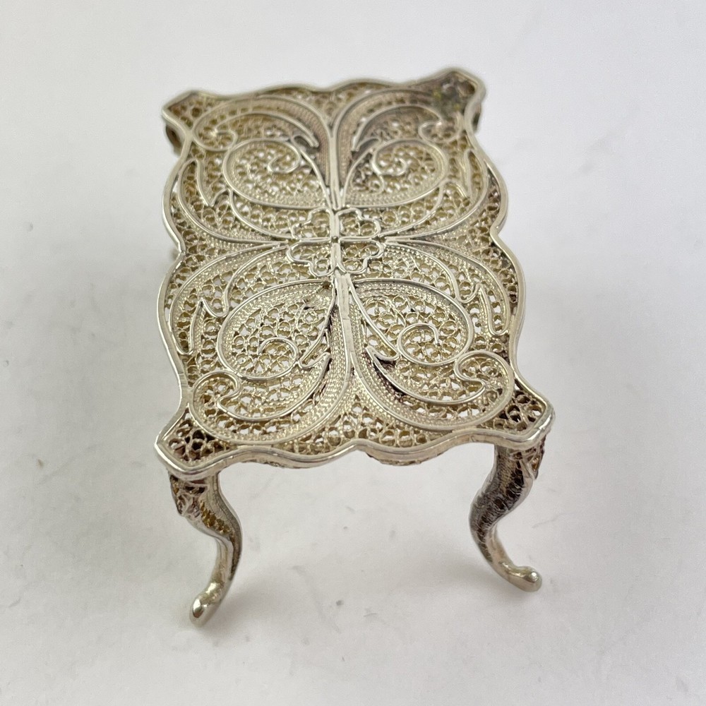 Antique Solid Silver Tested Filigree Miniature Table 4.2cm