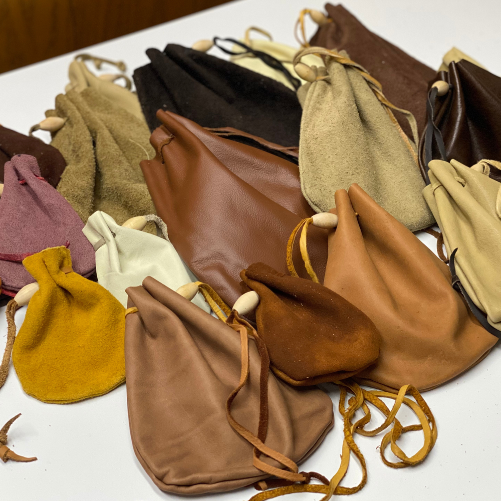 Leather Drawstring Pouch - Suede or Grain Keepsake Holder Bag