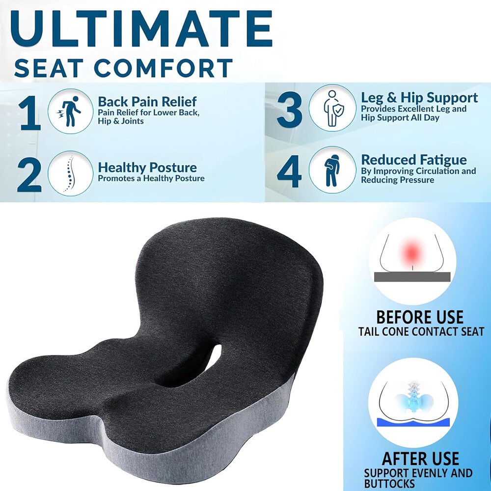 Memory Foam Seat Cushion Lumbar Support Ergonomic Back Support for Office Car US