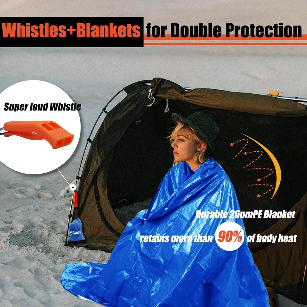 Frelaxy Emergency Blanket 2-Pack/4-Pack, Extra-Thick Full, Blue - 2 Pack