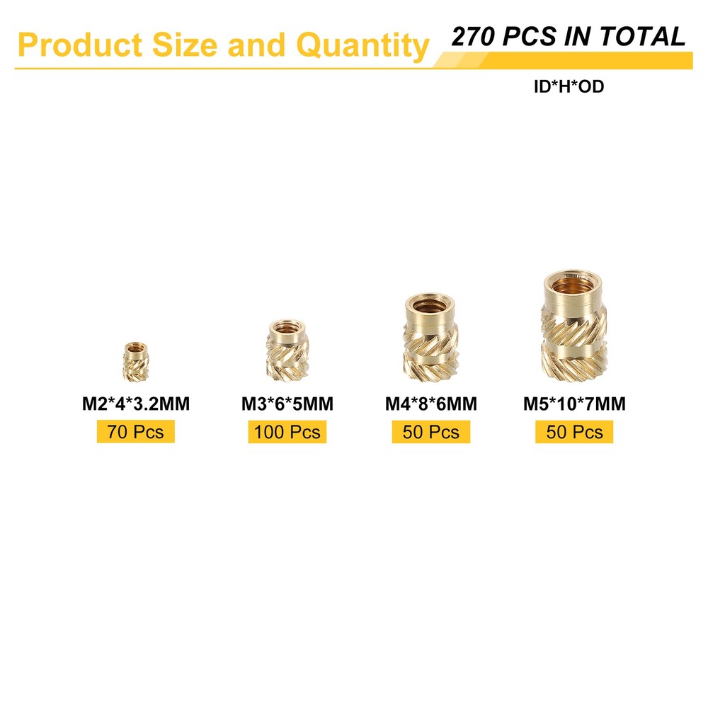 270pcs M2 M3 M4 M5 Metric Threaded Inserts with Heat Set Insert Tips