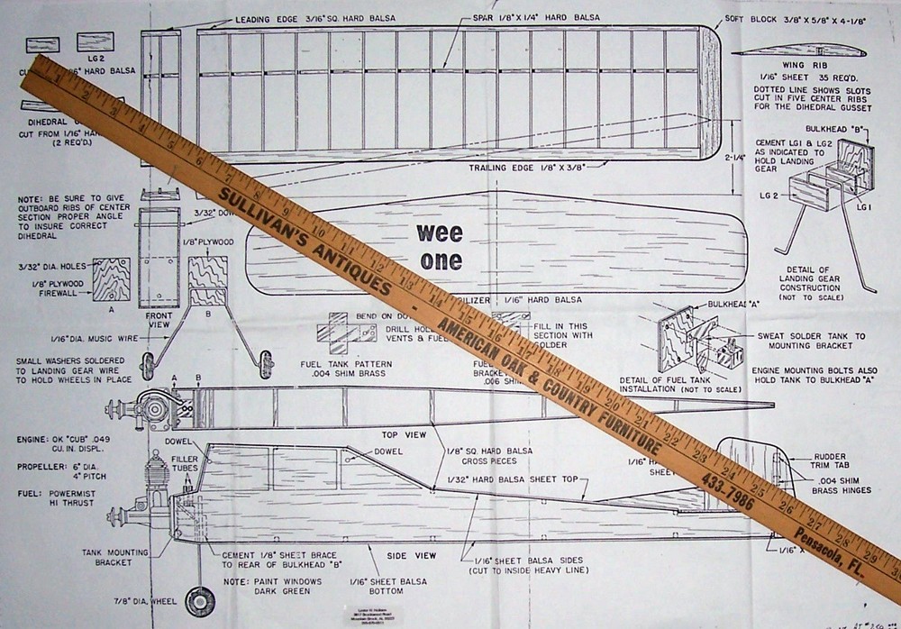 Air Trails WEE ONE PLAN + CONSTRUCTION ARTICLE for 32" 1/2A FF Model Airplane