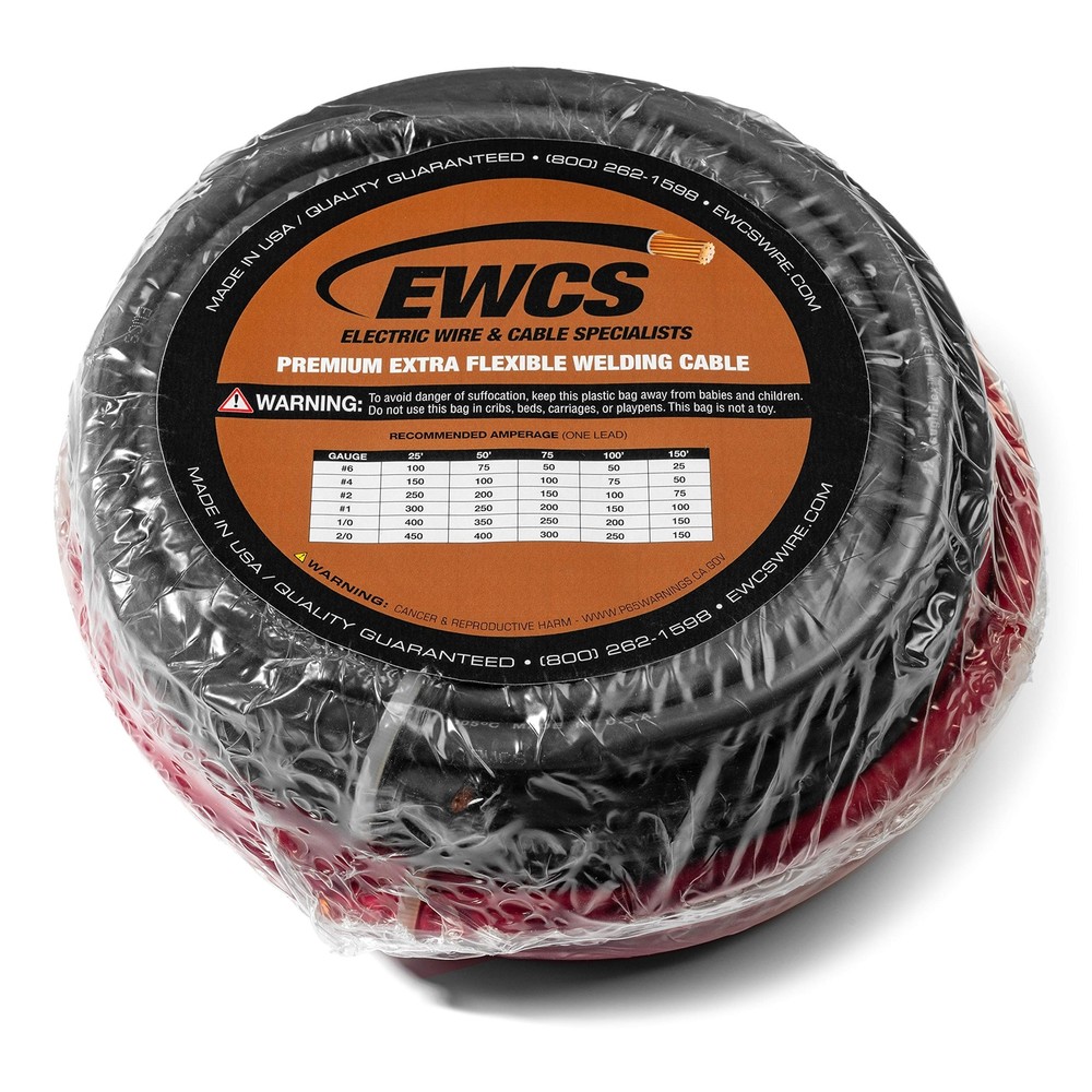 EWCS 2/0 Gauge Premium Extra Flexible Welding Cable 600 Volt - Combo Pack - B...
