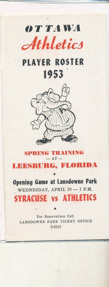 1953 Ottawa Athletics Spring Training Roster em